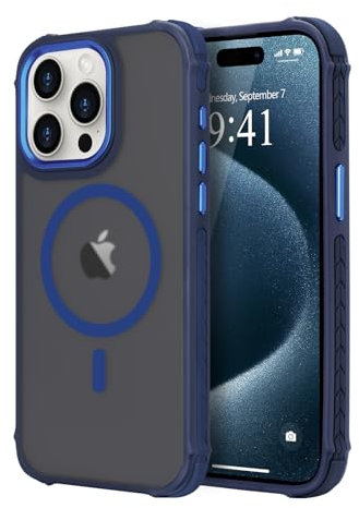 LLZ.COQUE Magnetisch Hülle für iPhone 15 Pro, Transluzente Matte Handyhülle Kompatibel mit MagSafe Stoßfest Fallschutz Schutzhülle Armored Cover für iPhone 15 Pro, Blau