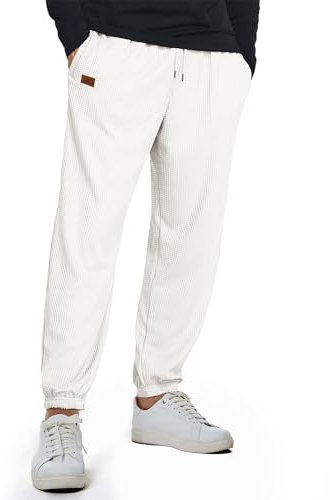 JMIERR Herren Jogginghose Waffel Sporthose Trainingshose mit Kordelzug Sweatpants Herren mit Taschen,Weiß M