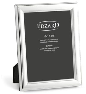 EDZARD Bilderrahmen Siena (Foto 13x18 cm) versilbert anlaufgeschützt | Silberrahmen für Fotos 13x18 cm, mit Perlenrand, Samtrücken, 2 Aufhänger, zum Stellen und Hängen, Fotorahmen