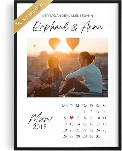 Tassenliebling® - Personalisiertes Bild Jahrestag Geschenk für ihn oder für sie - Der Tag an dem alles begann - Poster 2 Größen - A4, A3 Rahmen - Hochzeitsgeschenk - Valentinstag
