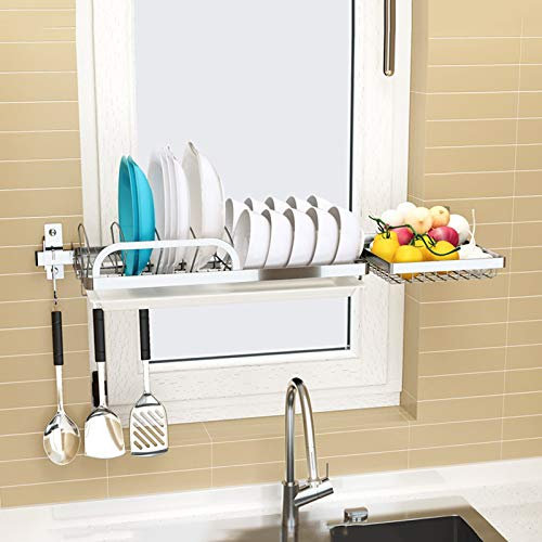 PPSMFAMZ Organizador de armarios de esquina de cocina, estante flotante, escurridor de platos, juego de secadora para colgar grandes volúmenes con ganchos para cesta de frutas, ahorro de espacio,