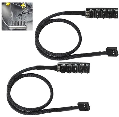 4 PIN/3PIN PWM Fan Splitter Adapter CPU Cooling PC Fan Hub Power Supply Extension Cable Internal Motherboard Connector Sleeved Case for 12V Desktop Computer Cooler Fans 1 To 5 Way (2pcs HUB Model 1)