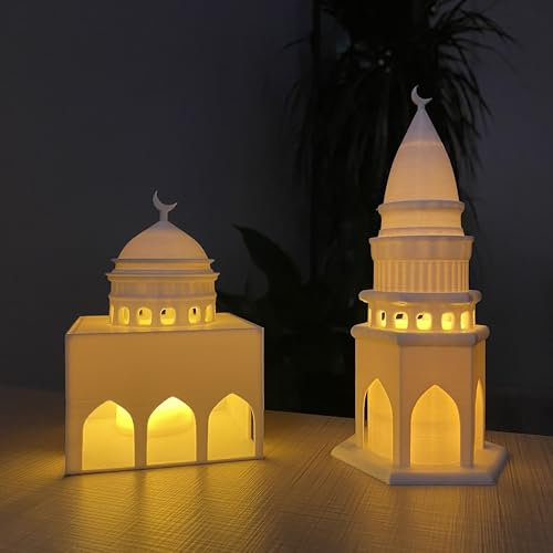 Masjid und Minarett, Moschee Laterne, arabisch islamisch, Ramadan Dekor, Teelicht Kerze beleuchtet islamisches Deko-Objekt