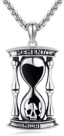 ONEFINITY Sanduhr Kette 925 Sterling Silber Memento Mori Anhänger Schädel Stoic Halskette Schmuck Geschenke für Herrn