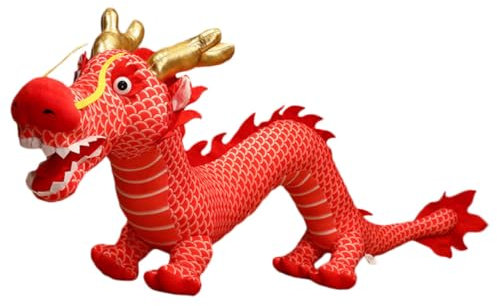 HOMOCONO Chinesische Drachenpuppe Plüschdrachenkissen Stoffpuppe 2024 Plüschdrachenspielzeug Ausgestopft Chinesische Neujahrsdekoration Drachen-wurfskissen Pp Baumwolle Rot