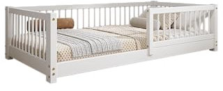 TIMBEE - Alfi - Kinderbett 70x140 cm - Bett Weiß - Einzelbett für Kinder mit Lattenrost und Rausfallschutz Abnehmbar - Belastbar bis 100 kg - aus Kiefernholz Klasse 1