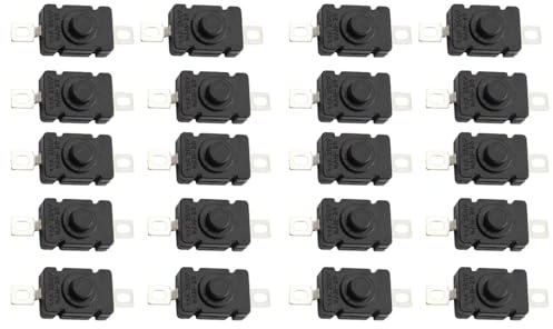 KAN-28 Lot de 20 mini interrupteurs à bouton-poussoir autobloquants pour lampe de poche (broche plate)