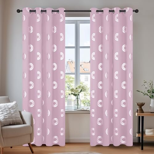 Deconovo Tende Oscuranti Rotonde Stampate a 2 Pezzi con Occhielli per la Camera da Letto, Il Soggiorno e la Sala da Pranzo, Rosa Chiaro, 140x260 CM