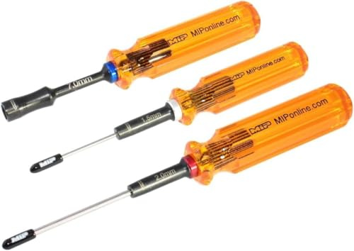 MIP RC Hex and Nut Screwdriver Set 9620 – 3-Piece Tool Kit (1.5mm, 2.0mm, 7.0mm) for RC Cars, Helicopters, Drones, Boats – Precision Hexagon Allen Wrenches and Nut Drivers for RC Repair – Made in USA