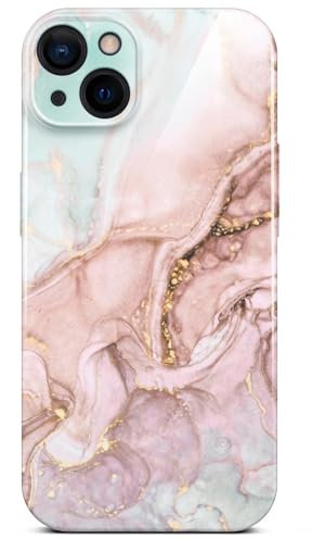 ONEFLOW Bliss Cover für iPhone 15 Hülle in Marmor Optik, Designer Case Handy Schutzhülle mit Kameraschutz, Muster Hardcase Glitzer Handyhülle marmoriert, Rosa Grau