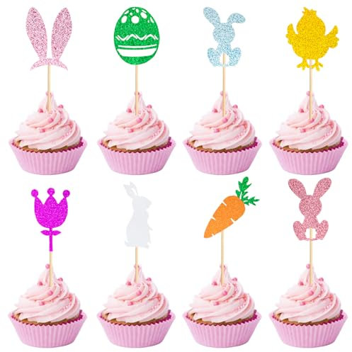 cupcake topper ostern, 16pcs cupcake topper hase, tortendeko ostern, kuchen topper hase, tortendeko kaninchen, cake topper hase, torten topper hase, Süße torten-Dekorationen für Ostern(B)