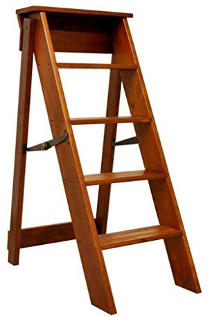 Escabeau pliable à 5 marches antidérapantes pour l'escalade en intérieur en toute sécurité - Chaise portable en bois pour économiser de l'espace et organiser des fleurs