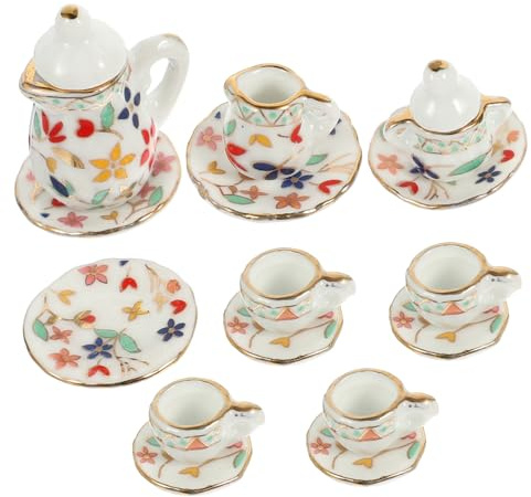 Toyvian 1ensemble Miniature Tea Set Porcelaine De Dinette Céramique pour Accessoires De Maison Poupée Décoration Cuisine Miniature avec Motifs Colorés