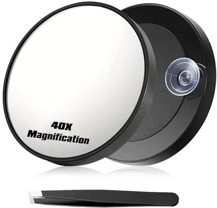 Vergrößerungsspiegel 40X Taschenspiegel mit Vergrößerung Vergrößerungsspiegel mit Saugnapf Kosmetikspiegel Saugnapf zum Präzisen Auftragen von Make-Up mit Einer Schrägen Pinzette mit Saugnäpfen