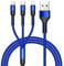 RAVIAD Câble Multi USB, 3 en 1 Câble Universel [2M] Multi USB Câble de Chargement en Nylon avec Micro USB Type C Lightning Câble pour iPhone, Samsung Galaxy, Huawei, Honor - Bleu