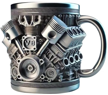 Edelstahlbecher | Realistischer V6 & V8 Motordesign Edelstahlbecher | Motoren Kaffeetasse | Motoren trinken Tassen | Kreativer Becher für Autoenthusiasten und Rennsportfans