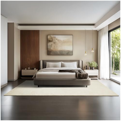 tectake® Flauschiger Kurzflor Teppich, waschbar, für Wohnzimmer, Badezimmerteppich, Küchenteppich, Teppich Flur, Home Deko, rutschfest, allergikerfreundlich, beige, 200 x 290 cm