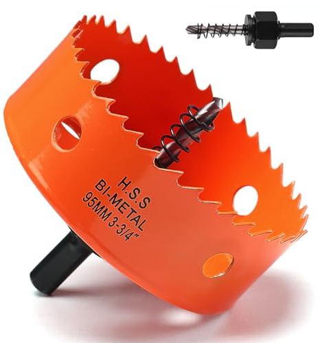 Hole Saw 95mm, Hole Saw with Drill Bit for Wood, Orange Bi-Metal Hole Cutter Smooth Cutting for Soft Metal, Drywall and Plastic