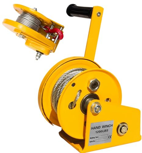 Aocay Handseilwinde Profi 1200lbs/2600lbs, Handwinde mit Bremse Klein, Seilwinde Handwinde mit 10m/20m/30m Drahtseil, Forstseilwinde Bootswinde für Ziehen und Heben (1200lbs-10m)