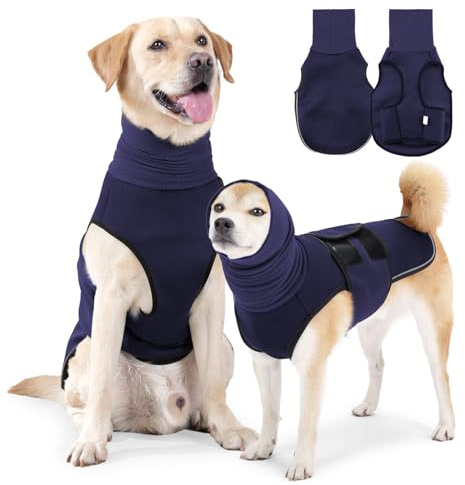 PAWIVID Chaleco Anti-Ansiedad para Perros, Rayas Reflectantes y Capucha Calmante Perros Camisa- Alivio Cómodo para Ansiedad por Tormentas, Fuegos Artificiales y Separació Chaqueta (Azul, XS)