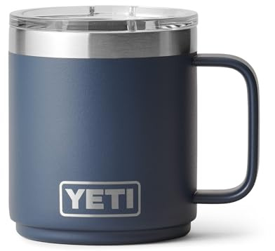 YETI Rambler 10 oz (295 ml) Stackable Coffee Mug, Navy | Travel Mug with Durasip Ceramic Lining, Insulated Coffee Cup with MagSlider Lid (Not Leakproof)