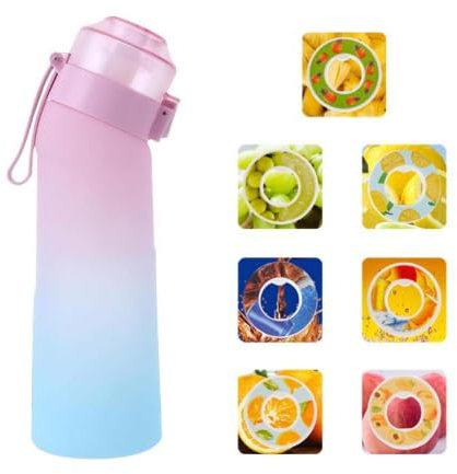 650-ml-Luft-Wasserflasche mit 7 Geschmackskapseln, BPA-frei, auslaufsicher und umweltfreundlich, perfekte Hydratation für Fitnessstudio, Büro, Reisen und Outdoor-Abenteuer (Mattblaues Pulver)