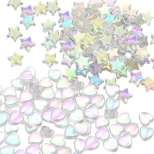 Stern Herz Perlen Sterne für Armbänder 400 Stk Transparent Bunte Herzperlen Sternperlen Kunststoff Glitzerperlen zum Auffädeln