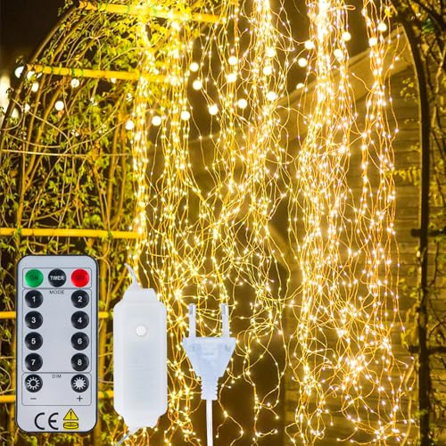 PnxdeobXL Catena luminosa a cascata 2 m 400 LED 20 fili 8 modalità di effetto luce con telecomando semplice modellabile per balcone albero di Natale interno decorazione esterna