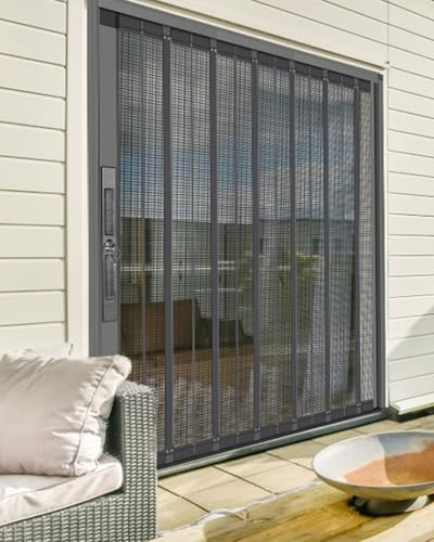 Individuell einziehbare Fliegengittertür, reißfestes Aluminiumgeflecht, faltbar, Akkordeon-Tor für Terrasse und Balkon, abschließbar, plissiert, Eingangstür, 232 x 203 cm, Insektenbarriere