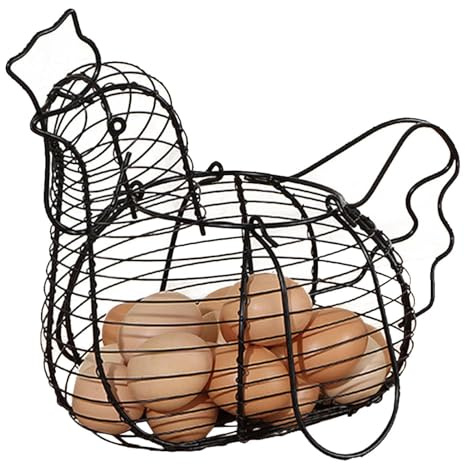 Draht-Eierkorb, Hühner-Form, Draht-Eier-Aufbewahrungskorb, Hühner-Form, große Kapazität, Eiersammelkörbe für frische Eier, Küchenhelfer für Lebensmittel, Obst und Ei