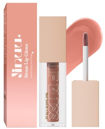 JINUU Lip Gloss, Lifter Gloss with Hyaluronic Acid, Hydrating & Plumping Non-Sticky Lip Gloss, Moisturizing Shine for Fuller Lips, Long-Lasting High-Gloss Finish, 8 Shades (STONE)