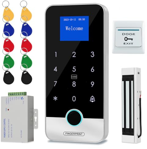Système de contrôle d'accès par Empreinte Digitale, Clavier RFID étanche avec Alimentation 12 V CC/3 A, Bouton de Verrouillage de Porte, 10 Porte-clés.