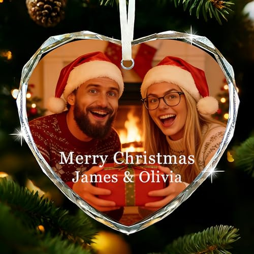 Personalised Christmas Tree Decorations with Photo Christmas Baubles 2026 Xmas Bauble Ornament Photo Gifts for Christma Trees Xmas Gifts for Family Kids Mom Dad Friends Pets (Heart-2)