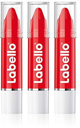 Labello Lips2Kß Color Lip Balm Poppy Red im 3er Pack (3x 3g), Lippenpflege mit intensiver Farbe, Lippenstift mit echter Labello Pflege, rot