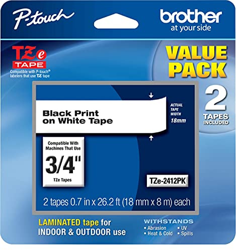Brother Laminiertes Klebeband, Einzelhandelsverpackung TZe2412PK 2 pack Schwarz auf Weiß
