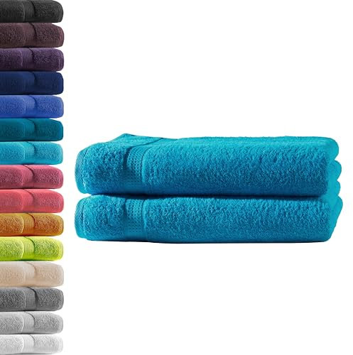 2X Duschtuch | Türkis | 100% Baumwolle Frottier | Oeko-TEX® Standard 100 | Premium Qualität 500 g/m²