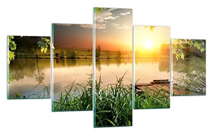 ARTTOR Mehrteilige Bilder auf Glas Brücke See Glasbild 125x70cm Wandbilder Dekoration Wohnzimmer Schlafzimmer Küche Set 5 teilige Klein Wanddeko Bild im Glas Wand Kunstdruck Art Modern GEA125x70-3914