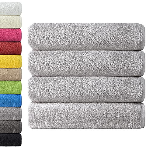 NatureMark 4er Pack Duschtücher, Größe 70x140cm, Silber Grau, 100% Baumwolle