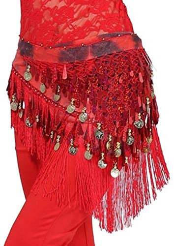 Wuchieal Damen Dreieck Bauchtanz Wickel Hüfttuch Verpackung Bund Gurt Rock Troddel Taille Kette Röcke (Rot, One Size)