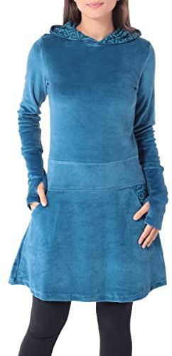 PUREWONDER Kleid aus Samt mit Zipfelkapuze Elfenkleid dr137 Blau XL