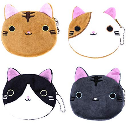 iSuperb 4pcs Porte Monnaie,Mini Bourse,Petit Portefeuille,Femme Fille Plush Coin Purse Organisateur Voyage Zipper Sac Pochette (4 Pack Cat Coin Purse)