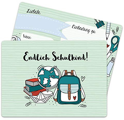 Papierdrachen 12 Einladungskarten zur Einschulung - Einladung mit Rucksack-Motiv zum Schulbeginn - Schulstart Erstklässler Erste Klasse - Ich werde Schulkind - Endlich Schulkind