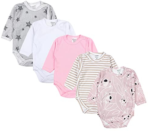 TupTam Baby Body Langarm – Wickelbody Langarm im 5er Pack aus Baumwolle für Mädchen und Jungen, Farbe: Mädchen 8, Größe: 80