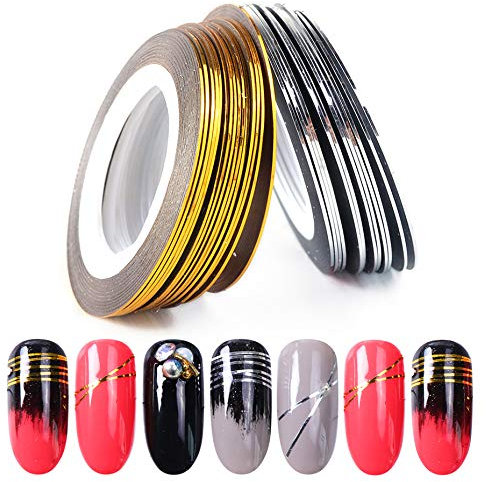 SiChun 2 Pcs Gold & Silver Rolls Striping Tape Line Nail Art Tips Decoration Sticker Nail Art Decoration Thin Sticker Nail Striping Tape Narrow Line