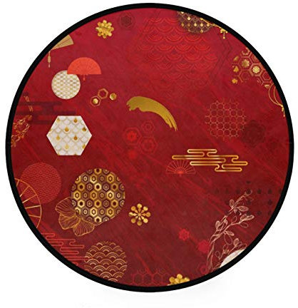 RELEESSS Tapis rond lavable motif chinois pour salon, chambre à coucher, cuisine, décoration d'intérieur