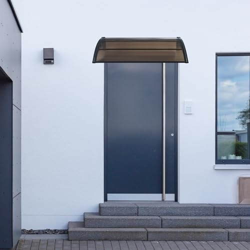 [en.casa] Marquesina para Puertas Tejadillo de Protección Toldo Exterior Terraza Techo para Balcón Diseño Arqueado de Policarbonato Aluminio 150 x 100 cm - Negro y Marrón