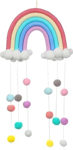 WINOMO Holz Baby Mobile Babybett Windspiele Hängende Wolken Regentropfen Makramee Regenbogen Boho Quasten für Neugeborene Babyzimmer Deko Kinderzimmer Wanddeko Dekoration