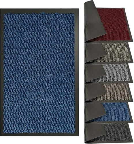 FB FunkyBuys Washable Door Mats - Heavy Duty, Non-Slippery & Stylish Floor Mat - Door mat indoor Large Rubber Indoor & Outdoor Doormats for Perfect Dust Grabbing (Blue-waved, 120 x 180 CM)