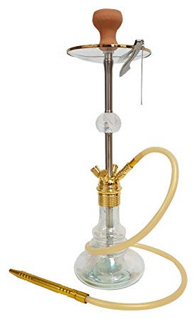 CACHIMBA 500 HOOKAH, de acero inoxidable, 63,5cm Completa con base y plato de cristal, manguera de silicona, pinzas y cazoleta de barro