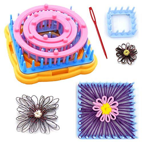 Knewmart Flower Loom Kit, Loomgerät 8pcs Flower Maker Wolle Stricken Ball Maker Webwerkzeuge Stricken Craft Weaver Webstuhl - mit Nadel (Strickrahmen)